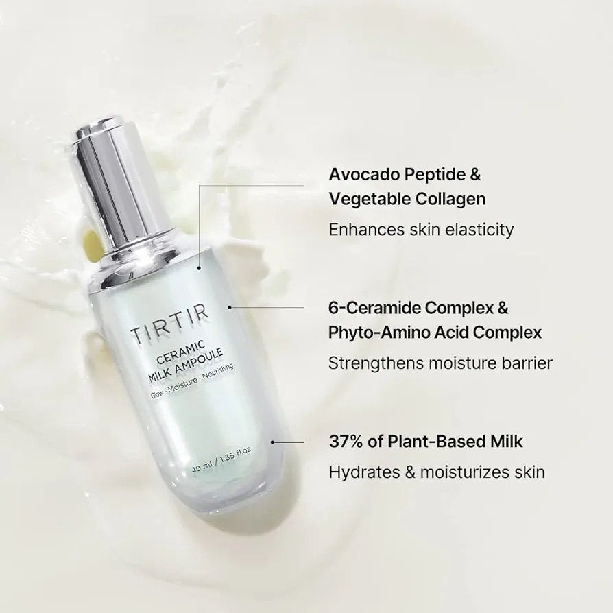 TIRTIR Ceramic Milk Ampoule Hydrating &amp; Brightening Serum Deep Moisture &amp; Barrier Repair, for Dry &amp; Sensitive Skin (40ml / 1.35 Fl Oz)