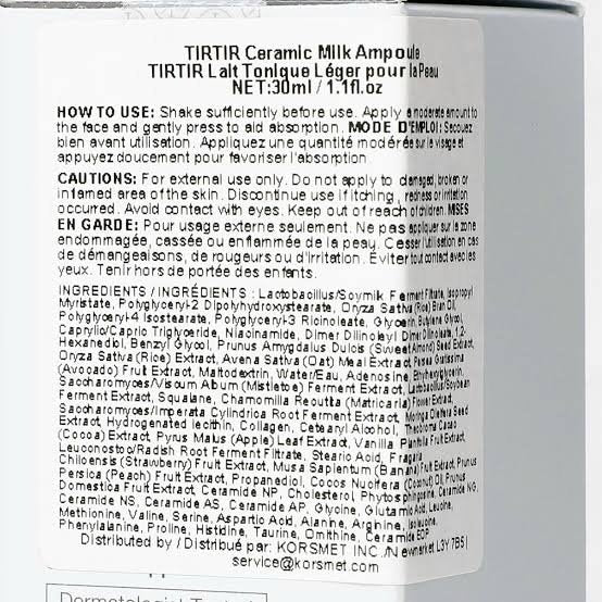TIRTIR Ceramic Milk Ampoule Hydrating &amp; Brightening Serum Deep Moisture &amp; Barrier Repair, for Dry &amp; Sensitive Skin (40ml / 1.35 Fl Oz)