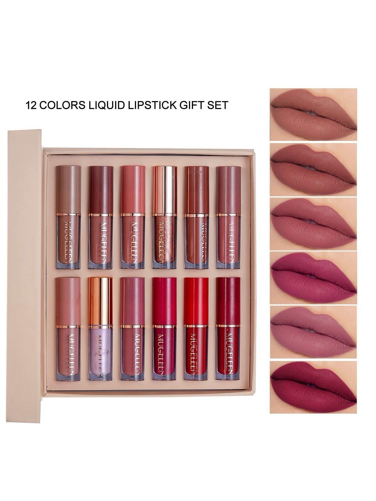 MUGELEEN 12pcs Lip Gloss Set, Moisturizing Matte Not Easy To Fade Lip Stain, Lipstick, Fine Glitter Lip