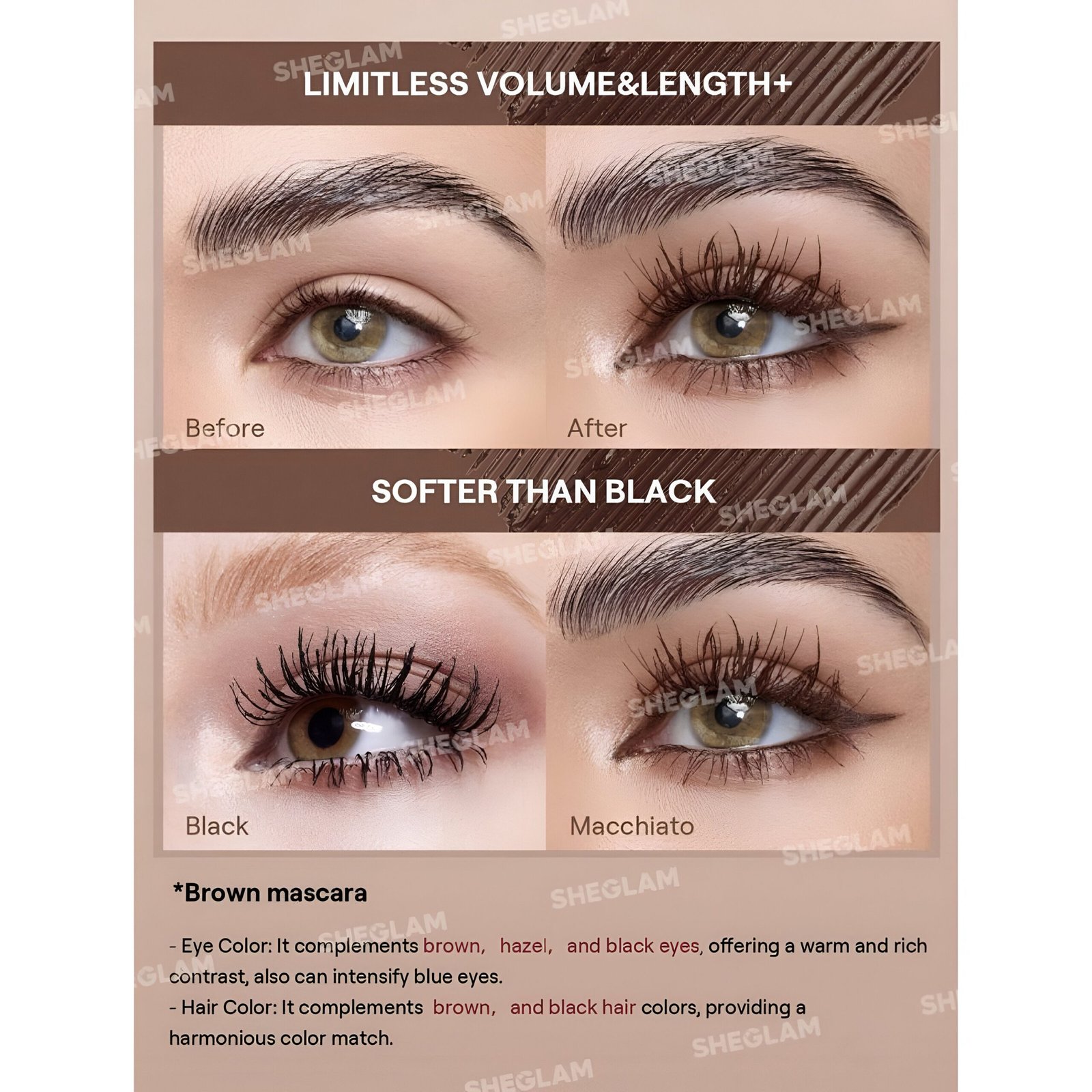 SHEGLAM All-In-One Dual-Ended Mascara Rich Brown - Image 6